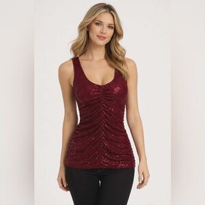 Vintage Torrid Burgundy Sequin Ruched Tank Top Size 0 (12)